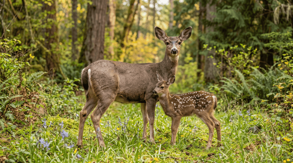 blacked-tailed deer doe with fawn