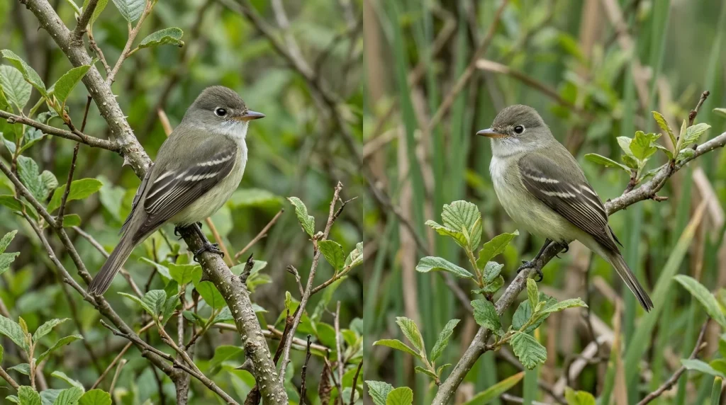 Male and female Alder Flycatchers showing their nearly identical plumage.