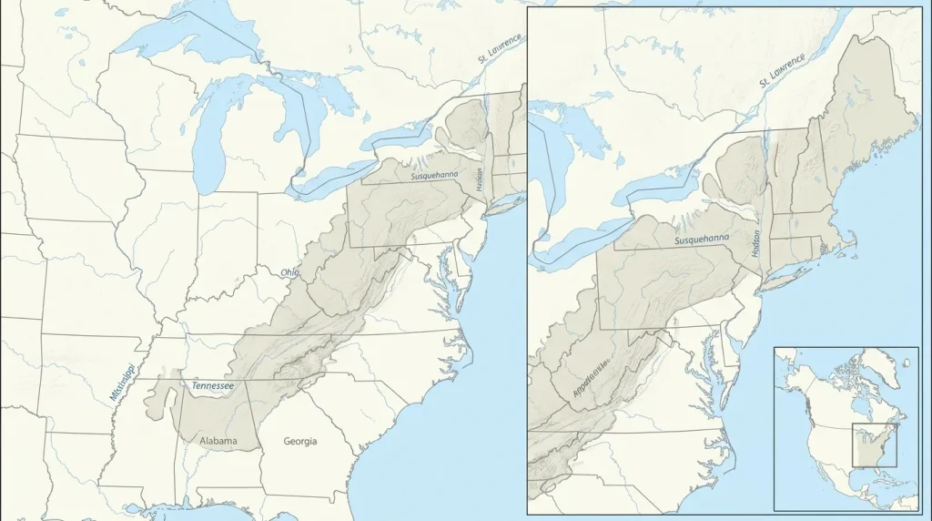 Map of American chestnut’s approximate historical native range in eastern North America.