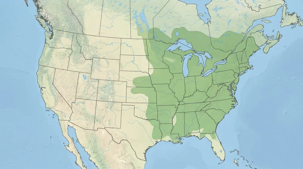 Generalized map of American hazelnut’s native range in eastern and central North America.