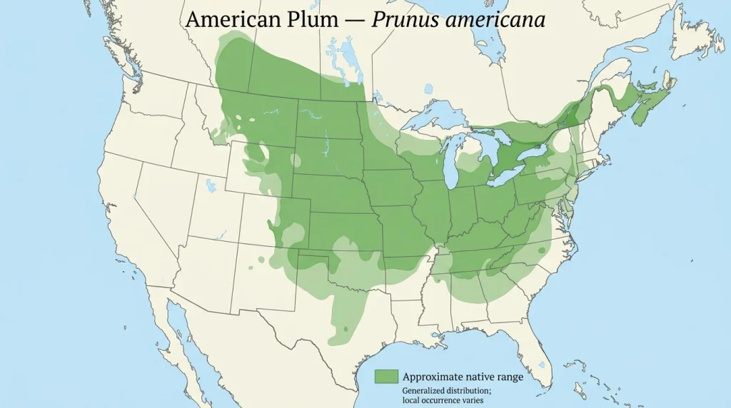 Generalized North American native-range map for American plum.