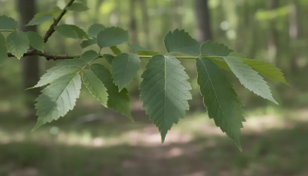 Opposite compound boxelder leaves with toothed green leaflets.
