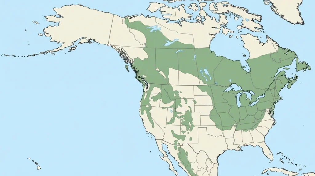 North American map showing the broad native distribution of chokecherry.