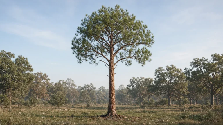 Mature shortleaf pine with a straight trunk and rounded crown in open pine-oak woodland.